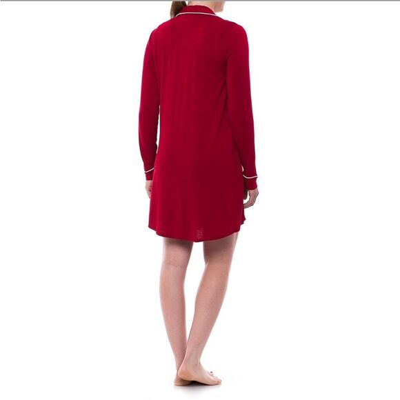 Cynthia Rowley Notch Collar Nightshirt Long Sleeve Red With White Trim Women's M - Picture 2 of 16